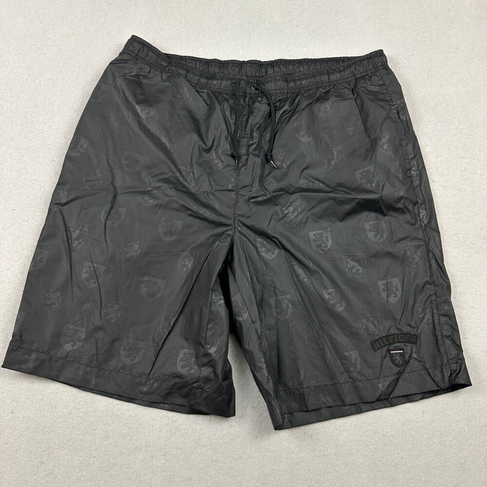 Vintage Tommy Hilfiger Shorts Men Extra Large Black Crest Swim Trunks XL 2003
